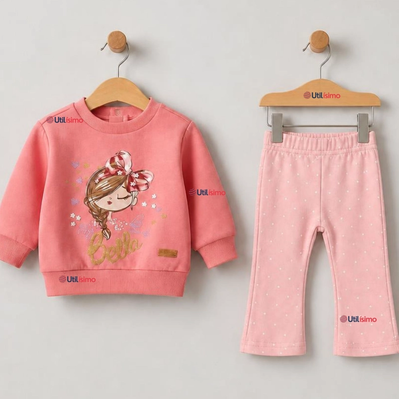 CONJUNTO 2 PIEZAS POLERON Y PANTALON 100% ALGODON TEDMIMAK BEBE NINA BEAUTIFUL PINK 12 meses Rosado