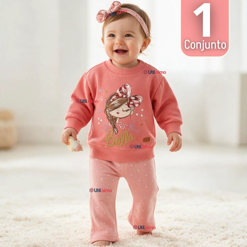 CONJUNTO 2 PIEZAS POLERON Y PANTALON 100% ALGODON TEDMIMAK BEBE NINA BEAUTIFUL PINK 36 meses Rosado