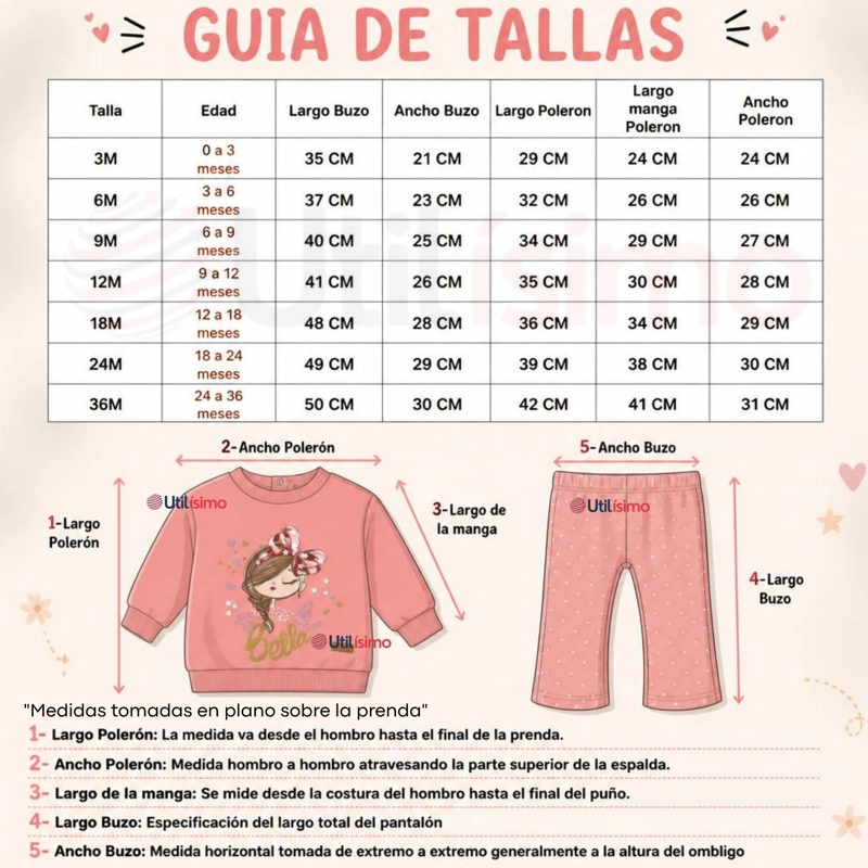 CONJUNTO 2 PIEZAS POLERON Y PANTALON 100% ALGODON TEDMIMAK BEBE NIÑA BEAUTIFUL PINK - 3