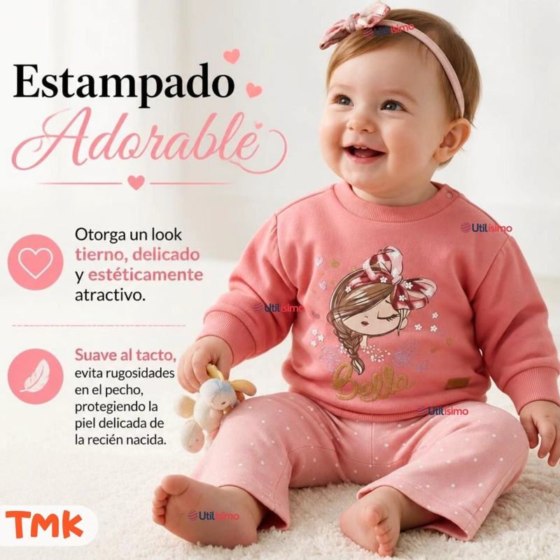 CONJUNTO 2 PIEZAS POLERON Y PANTALON 100% ALGODON TEDMIMAK BEBE NIÑA BEAUTIFUL PINK - 6