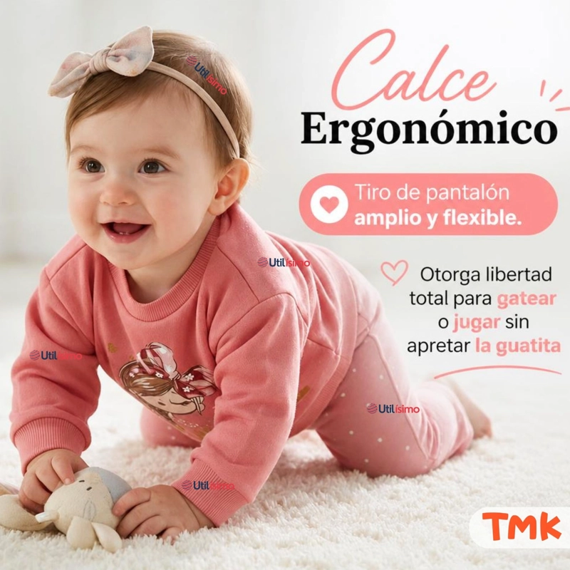 CONJUNTO 2 PIEZAS POLERON Y PANTALON 100% ALGODON TEDMIMAK BEBE NIÑA BEAUTIFUL PINK - 7