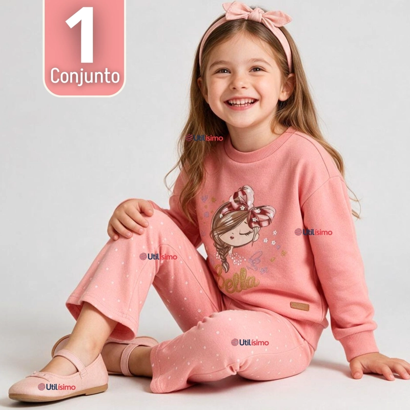 CONJUNTO 2 PIEZAS POLERON Y PANTALON PALAZZO 100% ALGODON TEDMIMAK NIÑA BEAUTIFUL PINK - 1