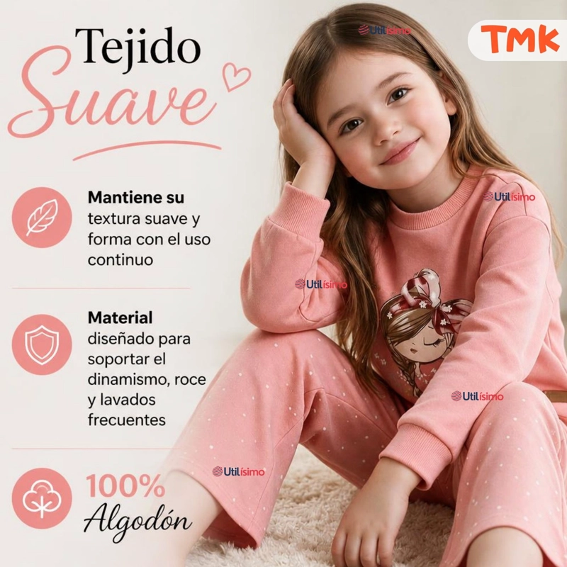 CONJUNTO 2 PIEZAS POLERON Y PANTALON PALAZZO 100% ALGODON TEDMIMAK NIÑA BEAUTIFUL PINK - 6