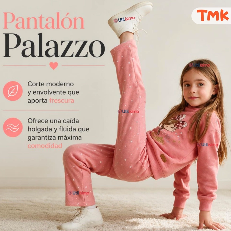 CONJUNTO 2 PIEZAS POLERON Y PANTALON PALAZZO 100% ALGODON TEDMIMAK NIÑA BEAUTIFUL PINK - 7