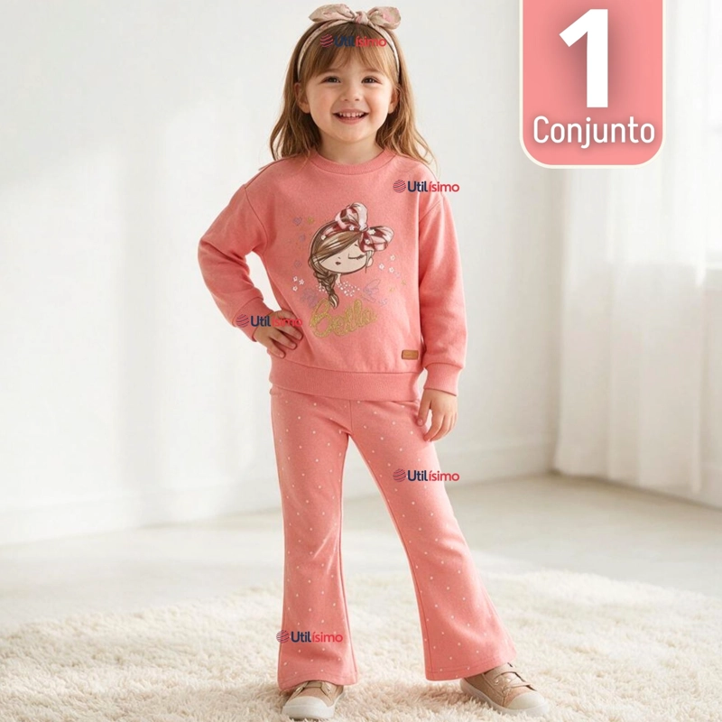 CONJUNTO 2 PIEZAS POLERON Y PANTALON PALAZZO 100% ALGODON TEDMIMAK NIÑA BEAUTIFUL PINK - 1