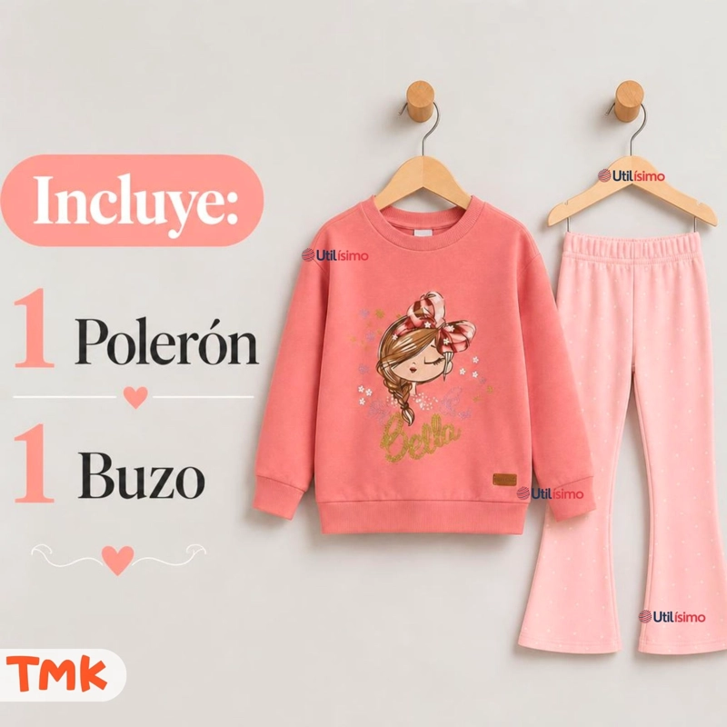 CONJUNTO 2 PIEZAS POLERON Y PANTALON PALAZZO 100% ALGODON TEDMIMAK NIÑA BEAUTIFUL PINK - 2