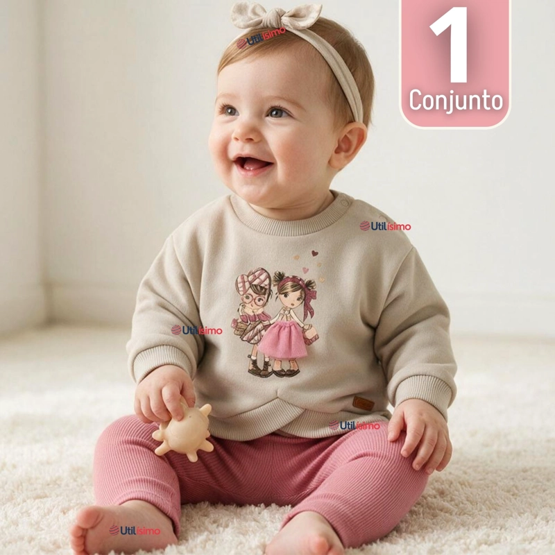 CONJUNTO 2 PIEZAS POLERON Y PANTALON BUZO 100% ALGODON TEDMIMAK BEBE NIÑA PRETTY - 1
