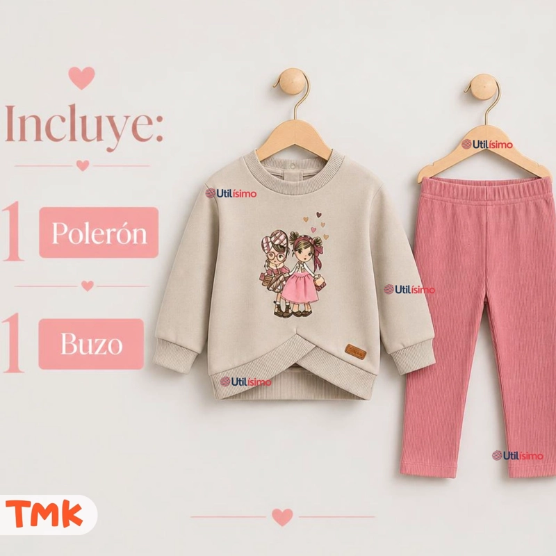 CONJUNTO 2 PIEZAS POLERON Y PANTALON BUZO 100% ALGODON TEDMIMAK BEBE NIÑA PRETTY - 2