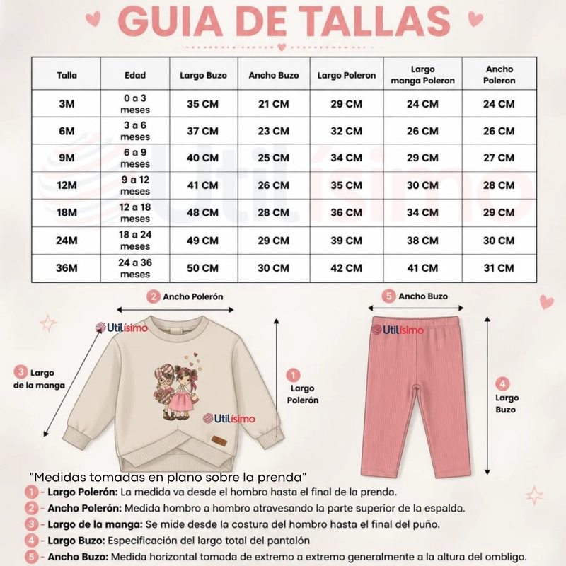 CONJUNTO 2 PIEZAS POLERON Y PANTALON BUZO 100% ALGODON TEDMIMAK BEBE NIÑA PRETTY - 3