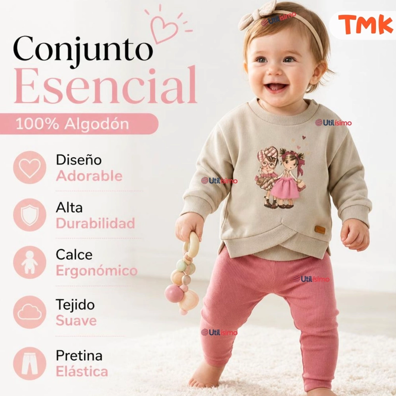 CONJUNTO 2 PIEZAS POLERON Y PANTALON BUZO 100% ALGODON TEDMIMAK BEBE NIÑA PRETTY - 4