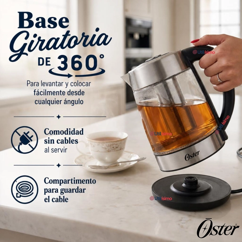 HERVIDOR ELECTRICO DE VIDRIO OSTER CON SELECTOR DE TEMPERATURA E INFUSOR DE TE BVSTKT8990 - 8