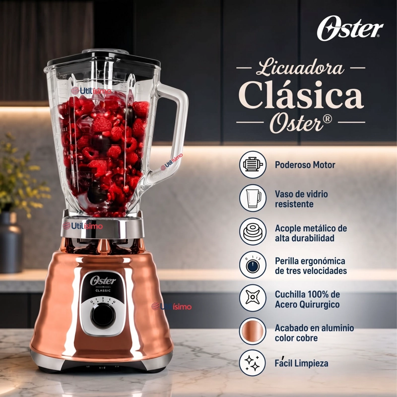 LICUADORA CLASICA OSTER® COBRE CON PERILLA ERGONOMICA DE 3 VELOCIDADES BLST4128 - 4