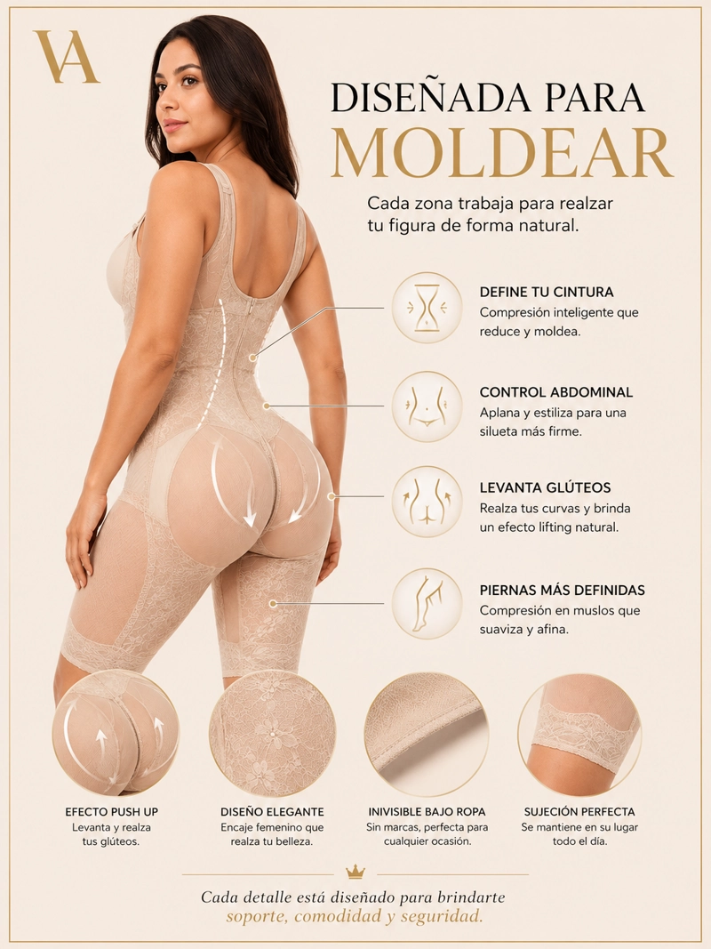 FAJA MUJER VICALLY FASHION MODELADORA Y REDUCTOR LEVANTA GLÚTEOS CON ENCAJE - 4