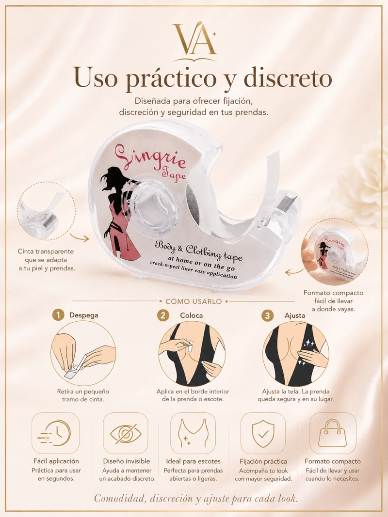 CINTA DOBLE FAZ MUJER VICALLY FASHION DOBLE FAZ TRANSPARENTE PARA VESTIDOS 1,6CM X 5M - 4