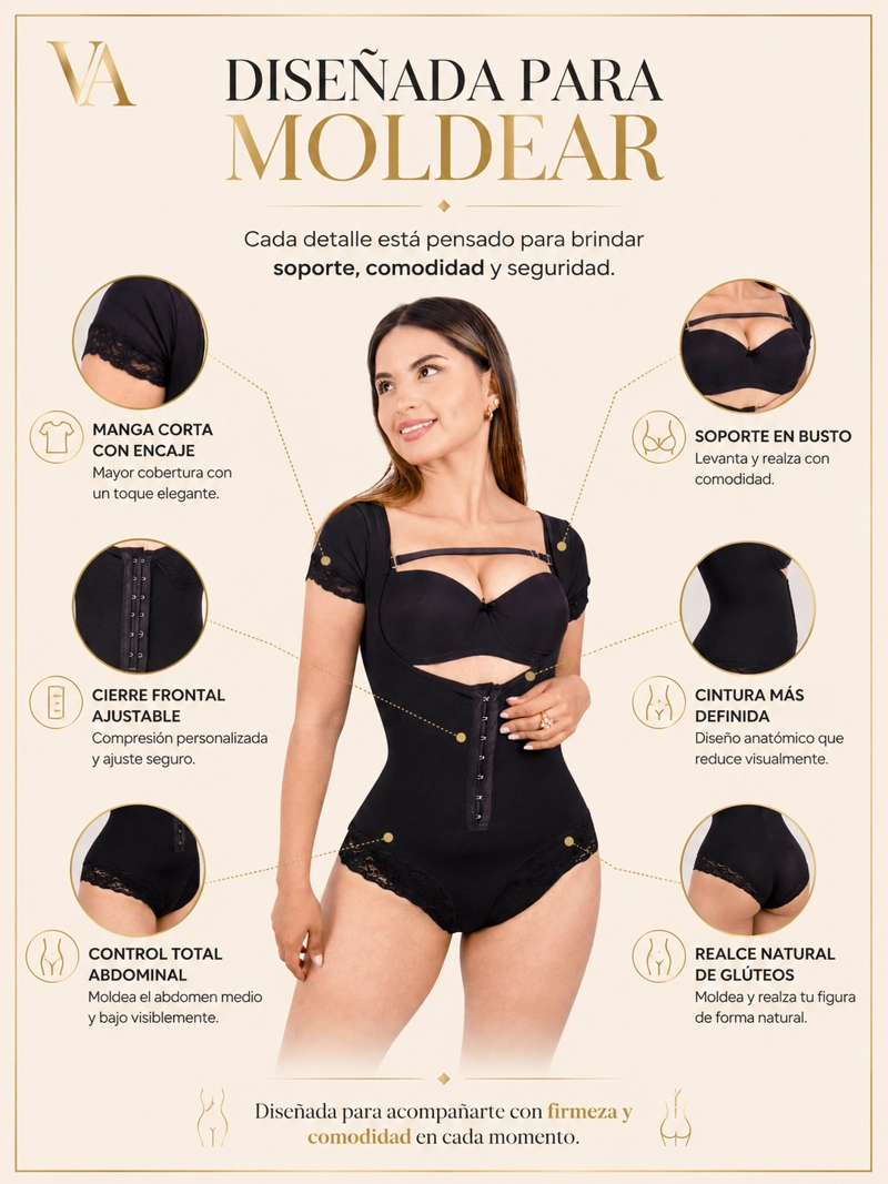 FAJA BODY MUJER PREMIUM MANGA CORTA MODA KING ORIGINALES - 5