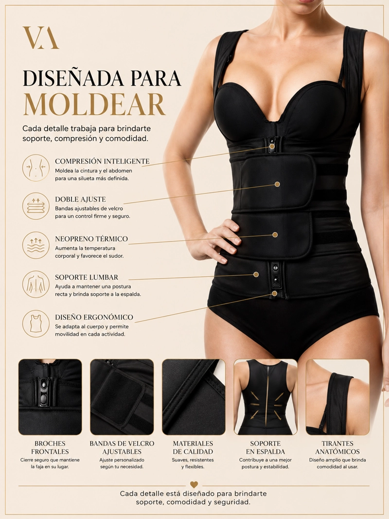 FAJA MUJER VICALLY FASHION DE NEOPRENO ENTRENADOR DE CINTURA TIPO CORSÉ CHALECO - 6