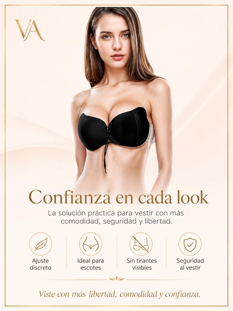 BRASIER MUJER VICALLY FASHION ADHERIBLE INVISIBLE COPAS PUSH UP STRAPLESS - 5