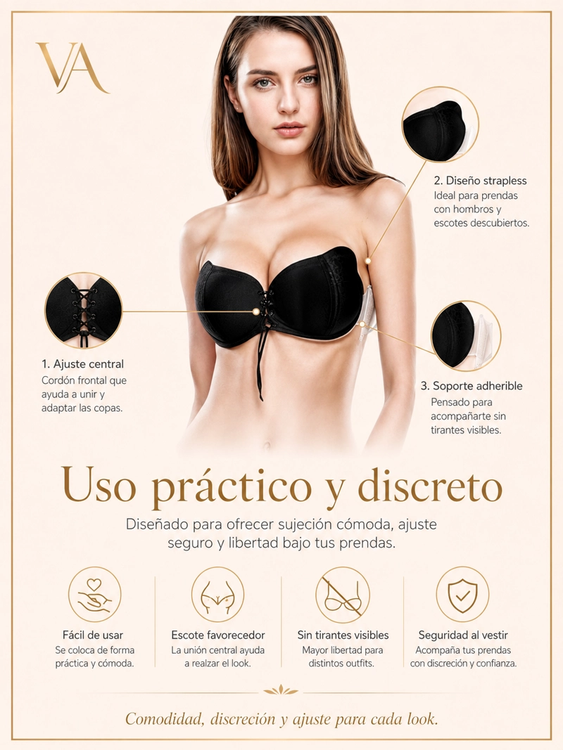 BRASIER MUJER VICALLY FASHION ADHERIBLE INVISIBLE COPAS PUSH UP STRAPLESS - 6