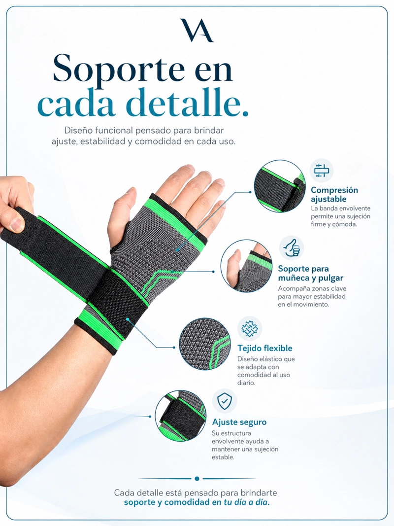 VENDA MUÑEQUERA ELASTICA ORTOPEDICA COMPRESIÓN MUÑECA MANO - 6