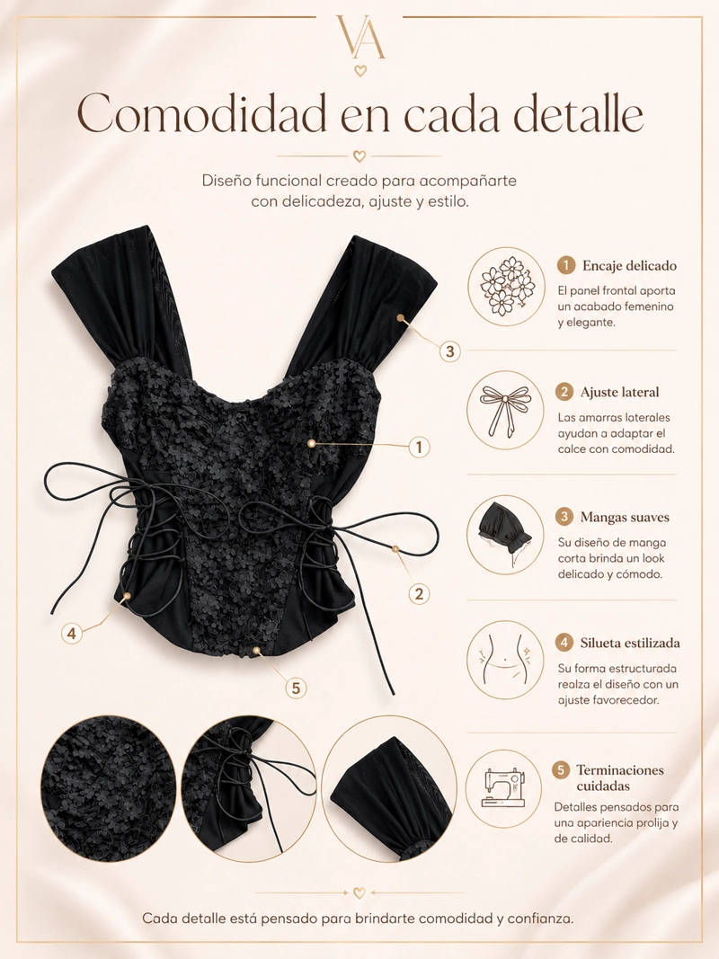 Crop Top De Moda Con Encaje Y Mangas Cortas - 3