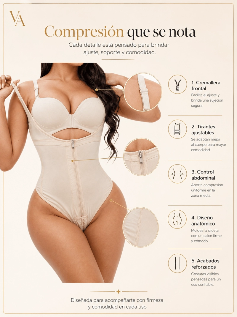 FAJA BODY MUJER VICALLY FASHION ESTILO COLOMBIANA CON CREMALLERA ALTA COMPRESION - 5