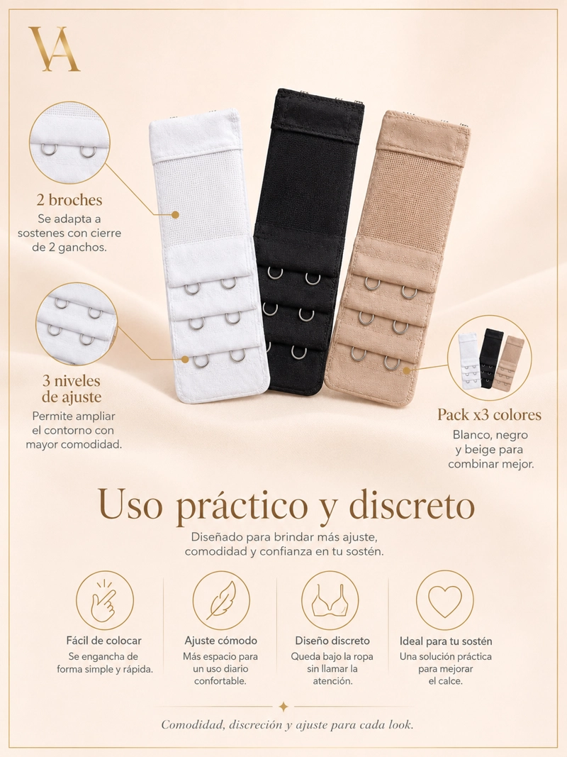 PACK X3 EXTENSORES PARA SOSTÉN MUJER VICALLY FASHION EXTENSORES 2 BROCHES - 6