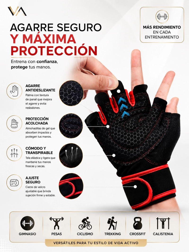 GUANTES VICALLY FASHION GIMNASIO EJERCICIO PESAS TREKING MULTIFUNCIONAL - 12