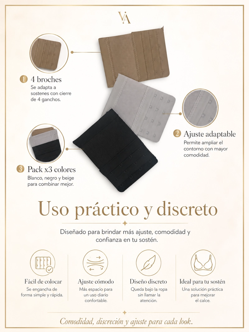 PACK X3 EXTENSORES PARA SOSTE N DE MUJER (4 BROCHES) - 4