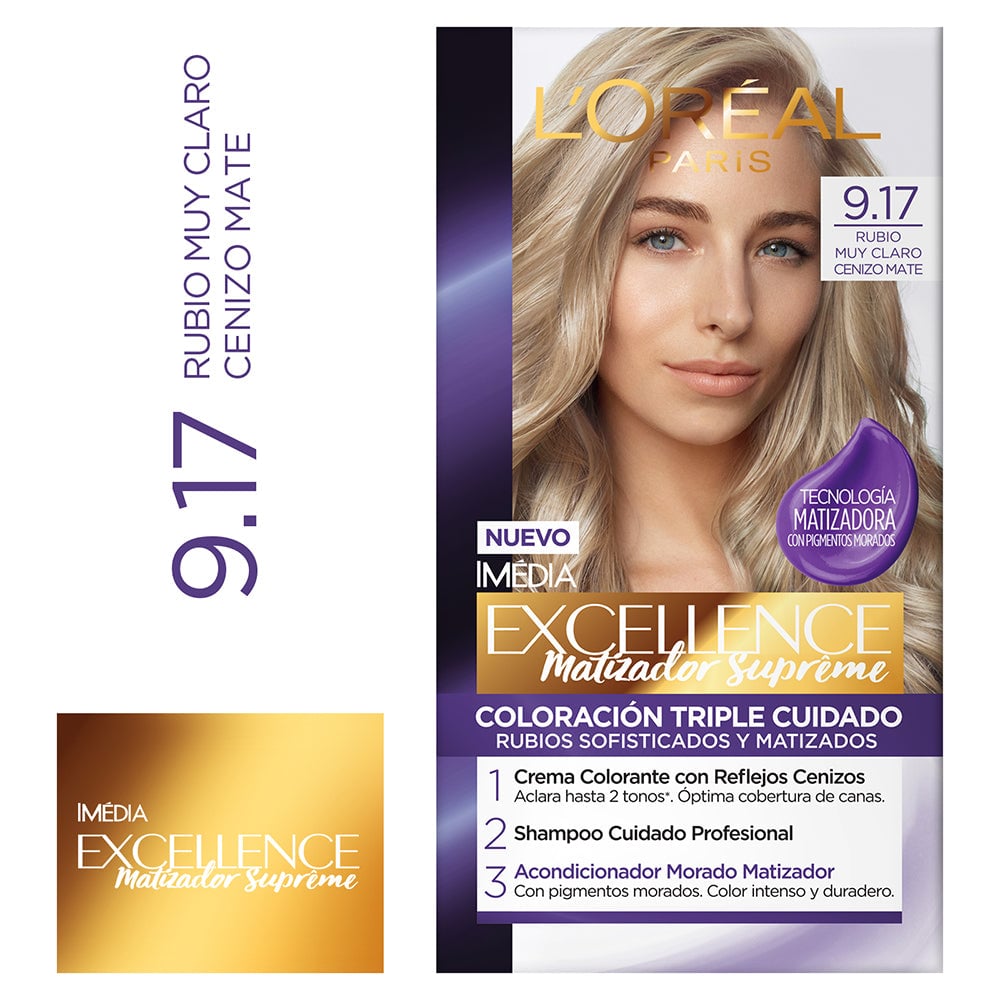 TINTE L'ORÉAL EXCELLENCE MATIZADOR SUPREME 9.17 RUBIO MUY CLARO CENIZO MATTE - 1