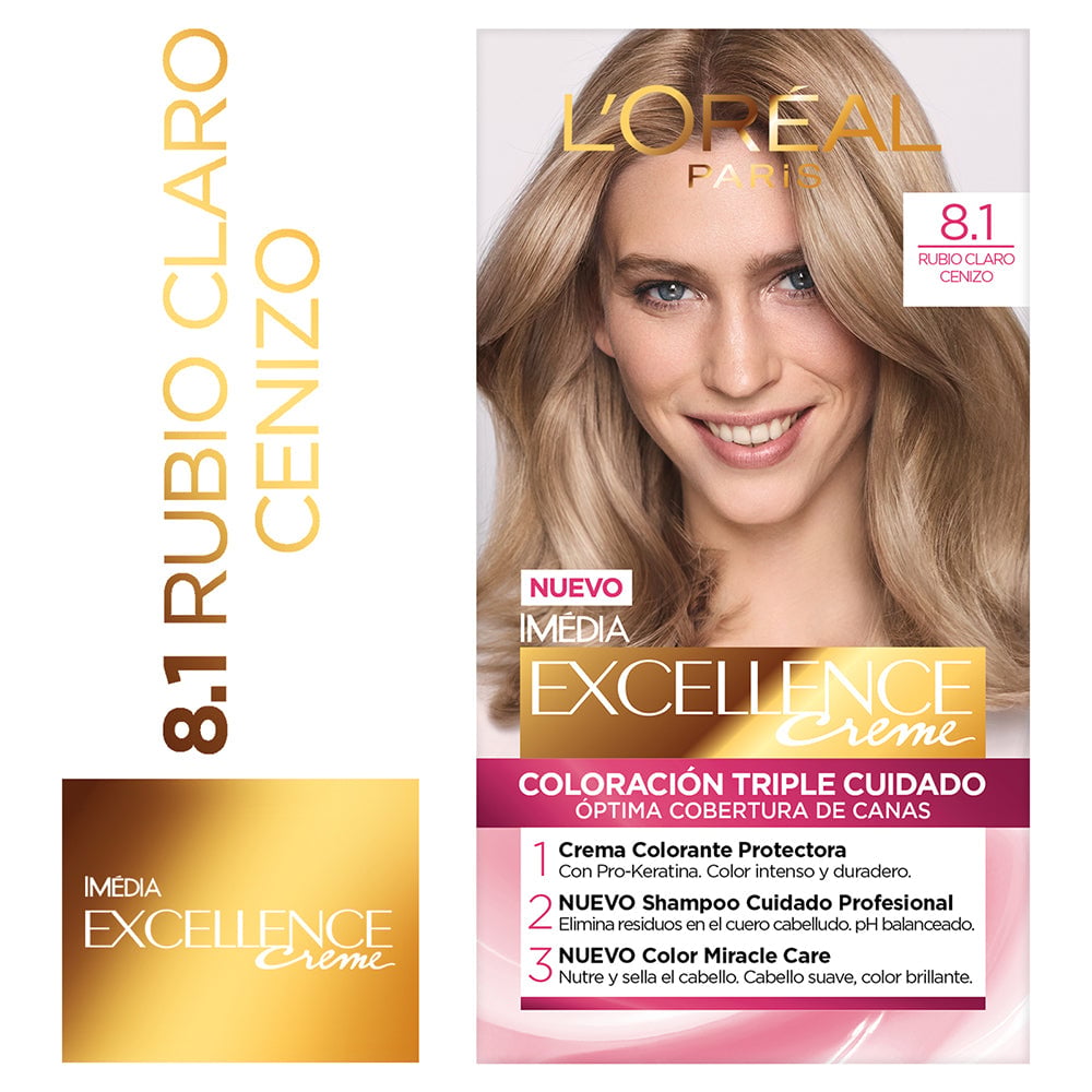 TINTE L'ORÉAL EXCELLENCE CREME 8.1 RUBIO CLARO CENIZO - 1
