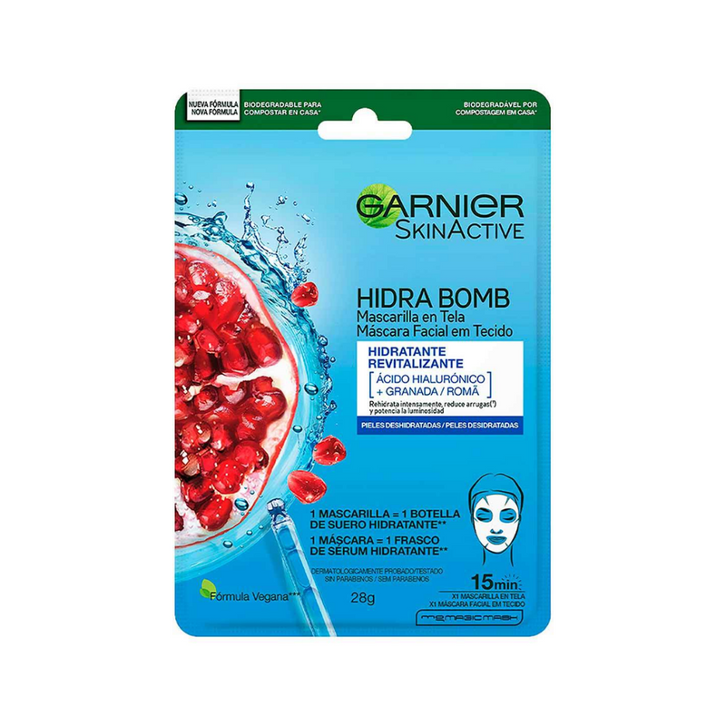 MASCARILLA FACIAL EN TELA GARNIER SKIN ACTIVE ÁCIDO HIALURÓNICO GRANADA 28G - 1