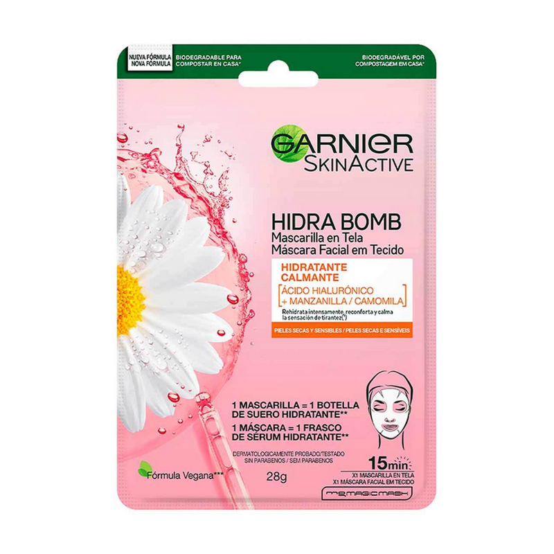 MASCARILLA FACIAL EN TELA GARNIER SKIN ACTIVE MANZANILLA 28G - 1