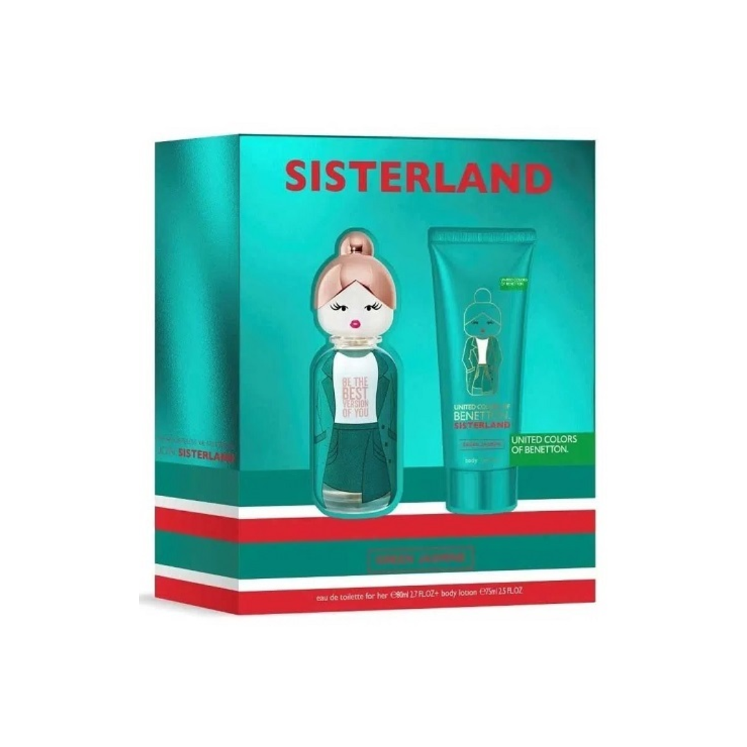 SET BENETTON SISTERLAND GREEN JASMINE EDT 80 ML + BODY LOTION 75 ML MUJER - 1