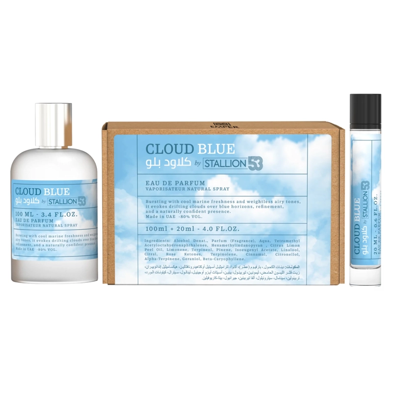 SET PERFUME CLOUD BLUE BY STALLION 53 EDP 100 ML + MINI 20 ML EMPER - 1