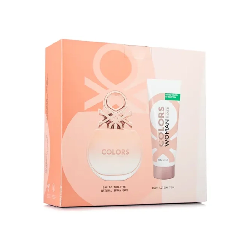 SET PERFUME COLORS WOMAN ROSE EDT 80 ML + BODY LOTION 75 ML BENETTON - 1