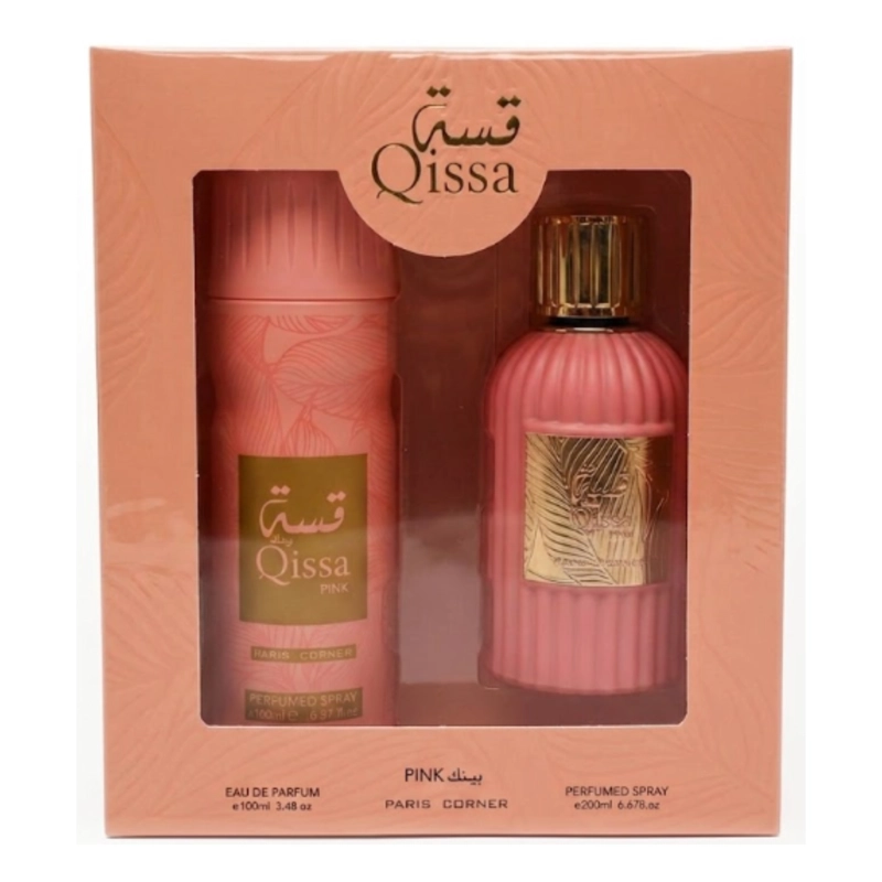 SET PERFUME QISSA PINK EDP 100 ML + PERFUMED SPRAY  200 ML PARIS CORNER - 1