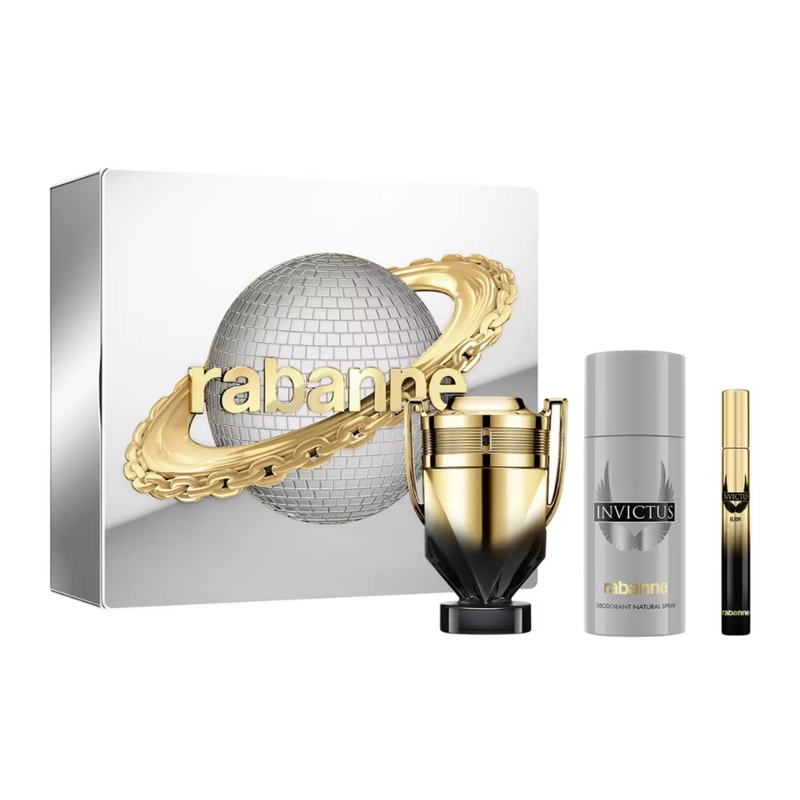 SET PERFUME INVICTUS ELIXIR PARFUM 100 ML + TRAVEL SPRAY 10 ML + DEO 150 ML 2026 RABANNE - 1