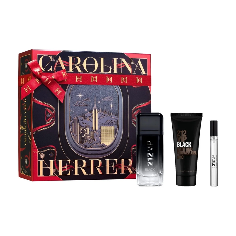 SET PERFUME CAROLINA HERRERA BLACK 212 VIP + MINI 10 ML + SHOWER GEL 100 ML 2026 - 1