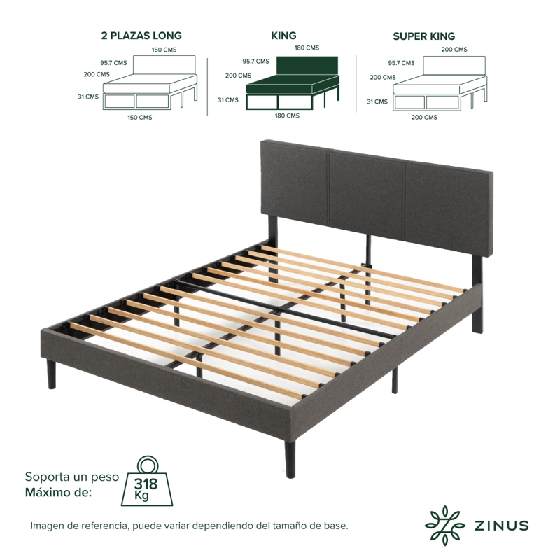 BASE CAMA ZINUS CAMBRIL CON RESPALDO KING 180X200X30CM - 3
