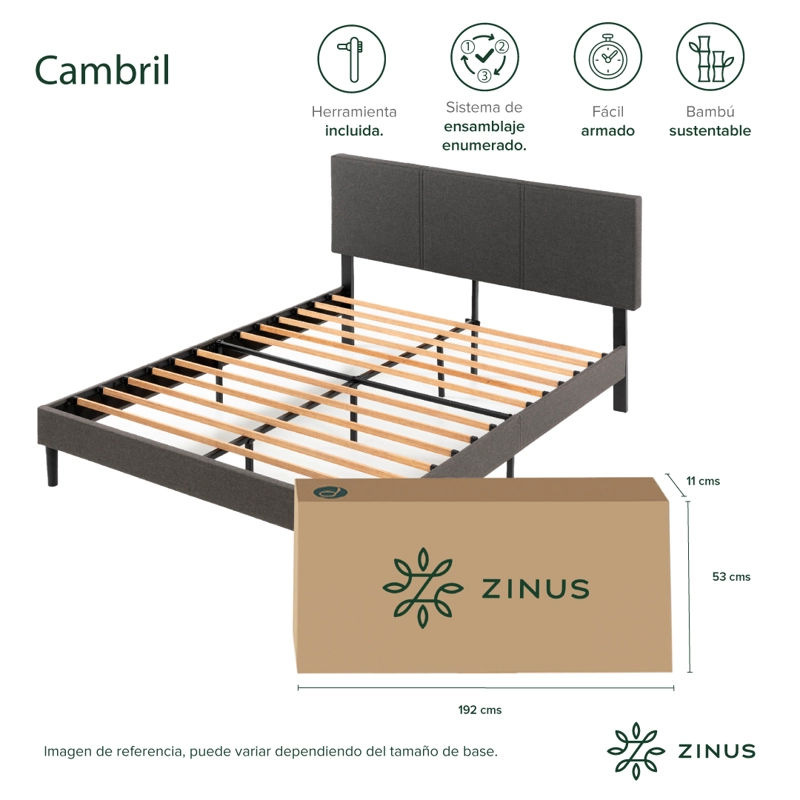 BASE CAMA ZINUS CAMBRIL CON RESPALDO KING 180X200X30CM - 4