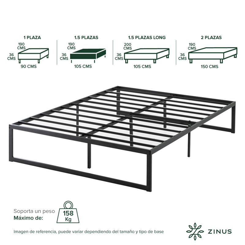 BASE DE CAMA ABEL ZINUS 1.5 PLAZAS 105X190X36CM - 3