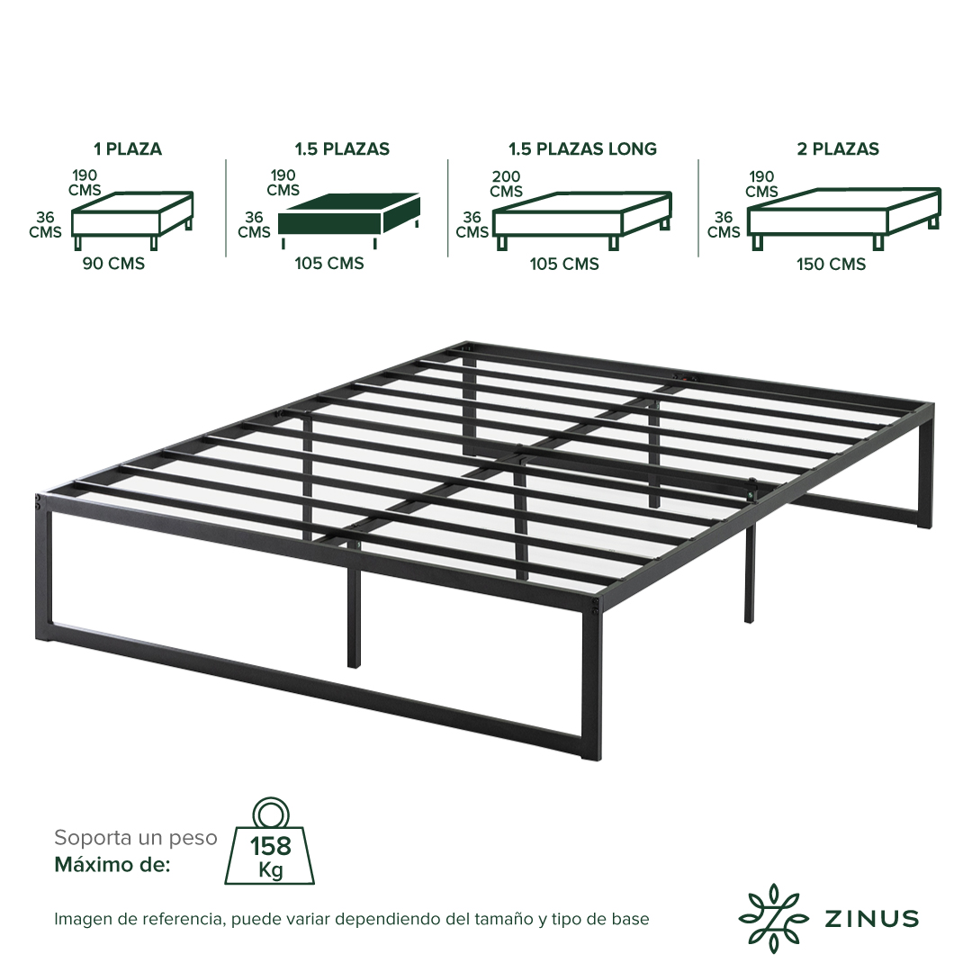 BASE DE CAMA ABEL ZINUS 1.5 PLAZAS 105X190X36CM - 3