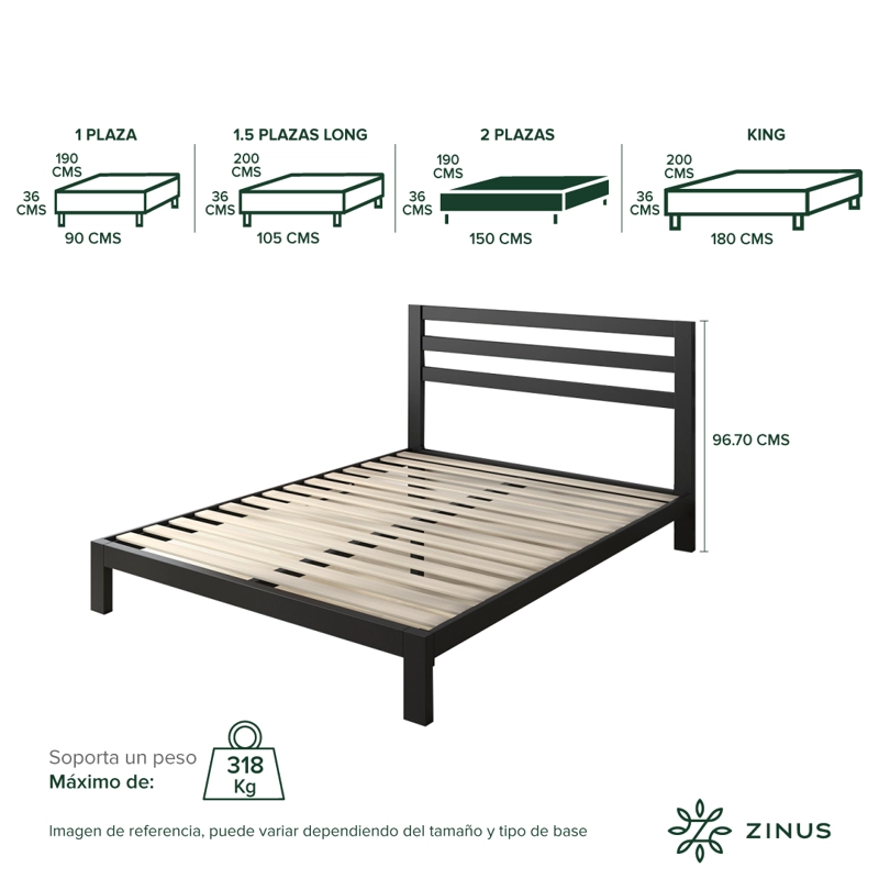 BASE CAMA ZINUS CON RESPALDO MIA 2 PLAZAS 150X190X36CM - 3