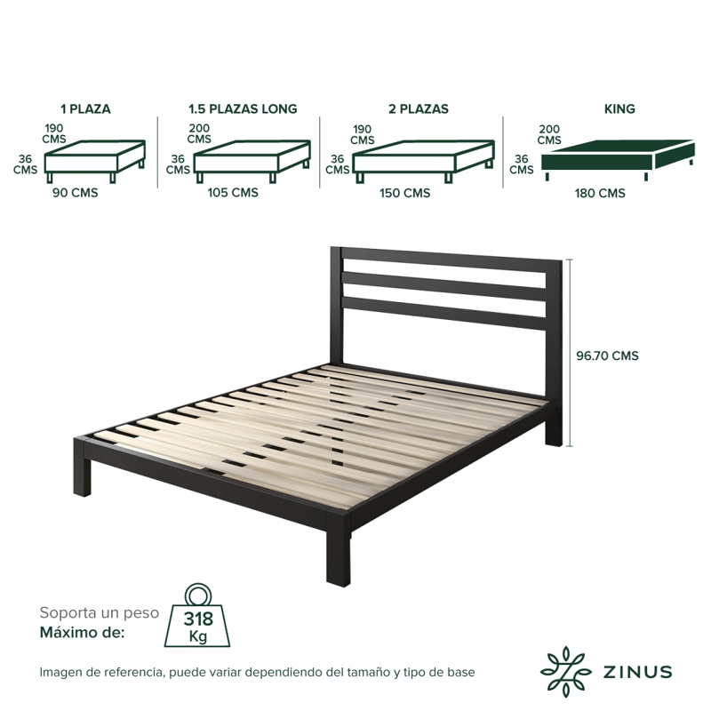 BASE CAMA ZINUS CON RESPALDO MIA KING 180X200X36CM - 3