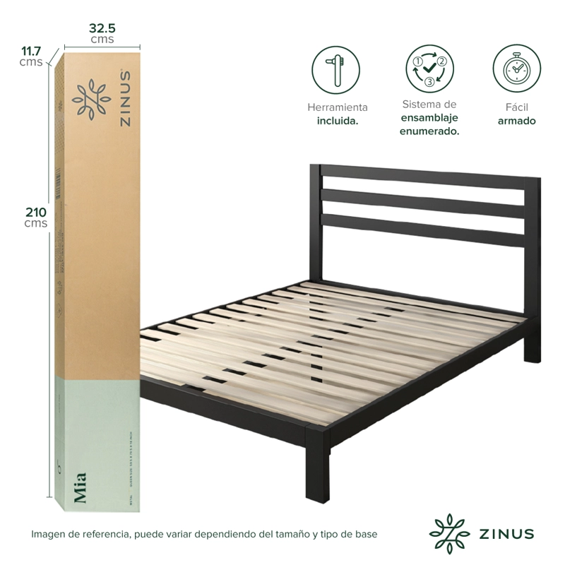 BASE CAMA ZINUS CON RESPALDO MIA KING 180X200X36CM - 4