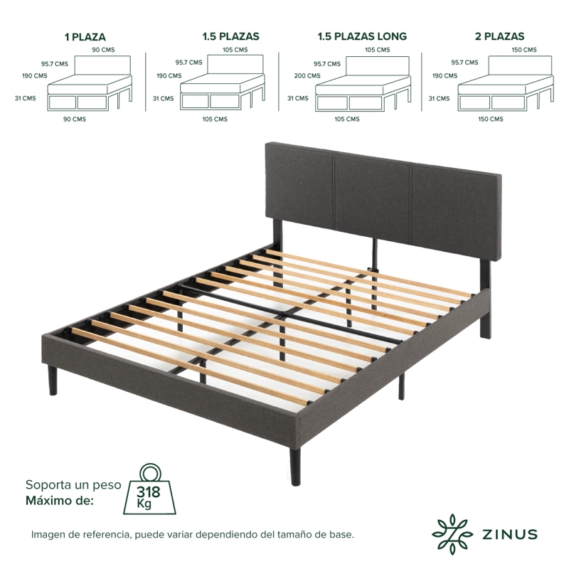 BASE CAMA ZINUS CAMBRIL CON RESPALDO SUPER KING 200X200X30CM - 2