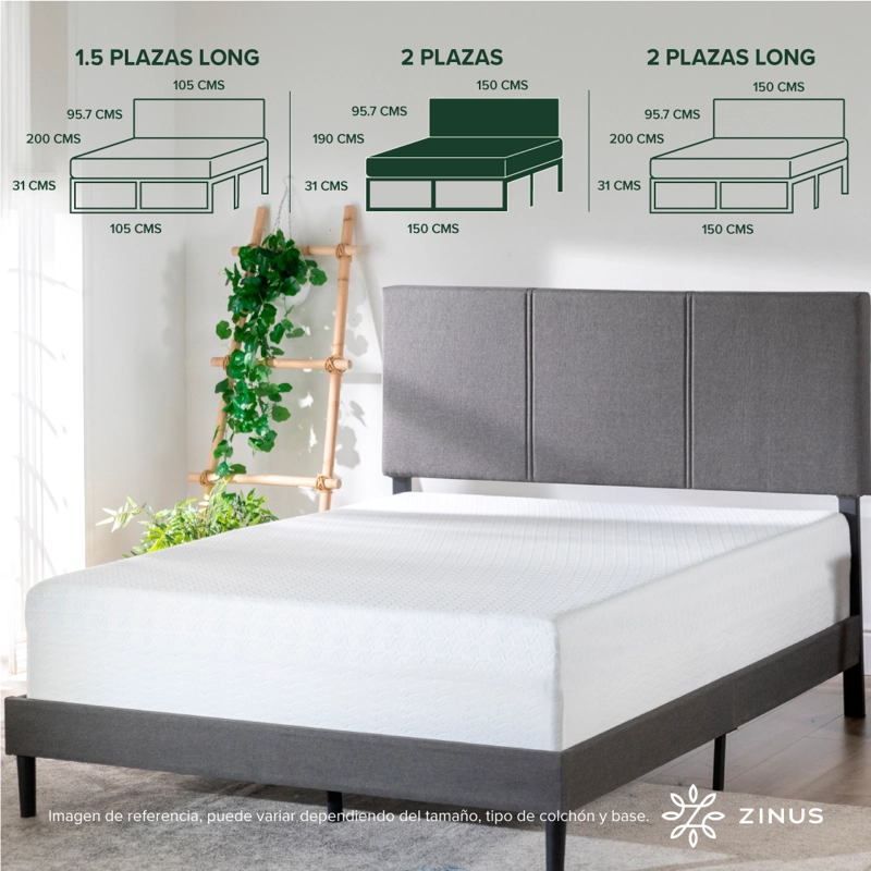 CAMA ZINUS CAMBRIL COLCHON ESPUMA GREEN TEA 2 PLAZAS - 3