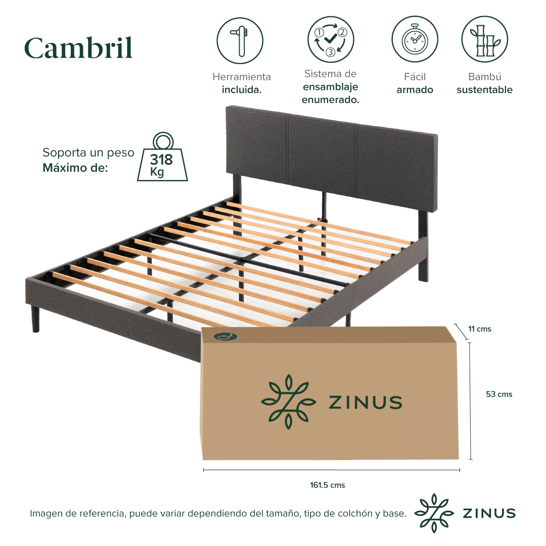 CAMA ZINUS CAMBRIL COLCHON ESPUMA GREEN TEA 2 PLAZAS - 6