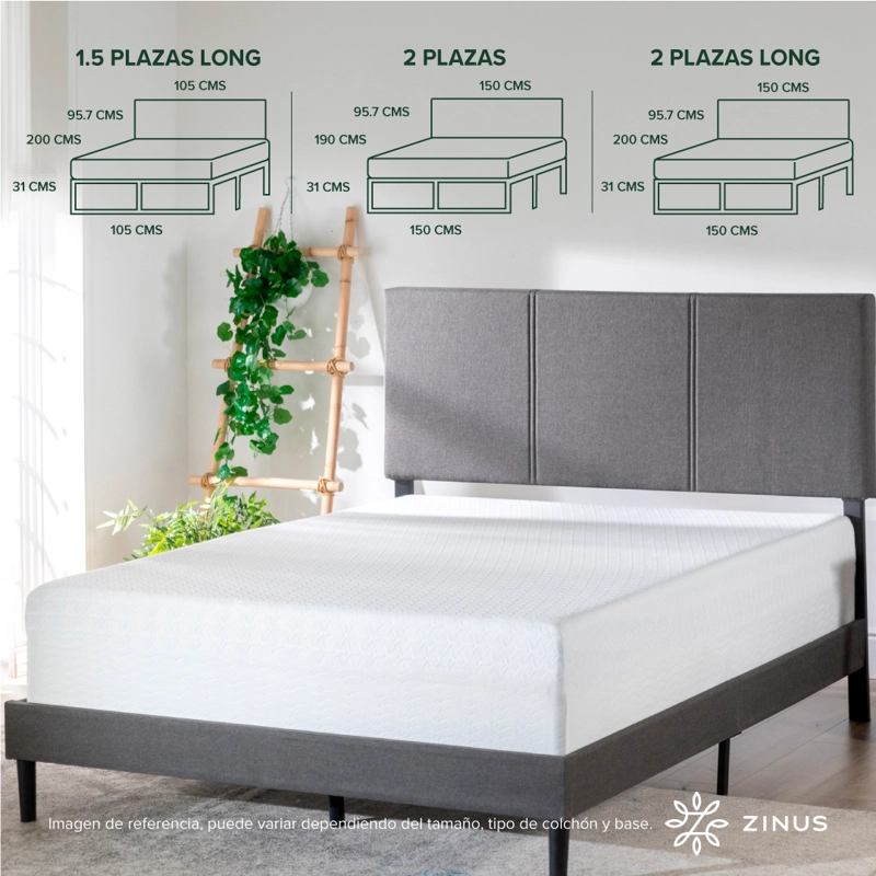 CAMA CAMBRIL C/ RESPALDO ZINUS COLCHON ESPUMA GREEN TEA KING - 3
