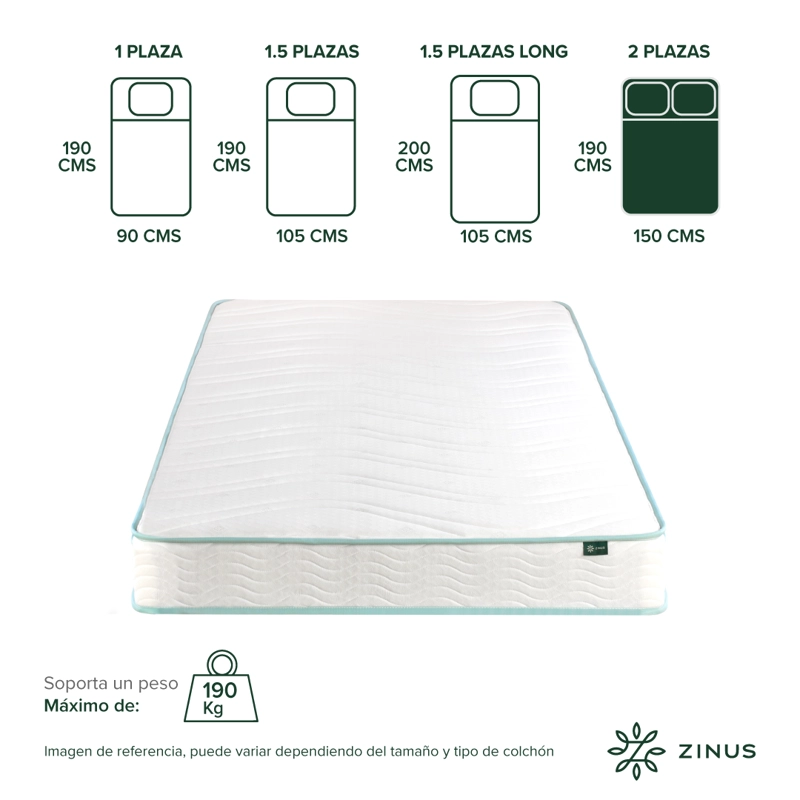 COLCHÓN ZINUS 2 PLAZAS RESORTES BONNELL 150 X 190 X 15 CM - 2